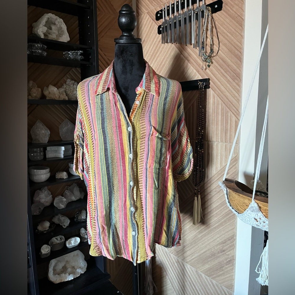 Multicolor Collared button down short sleeve summer flowy shirt from Vici